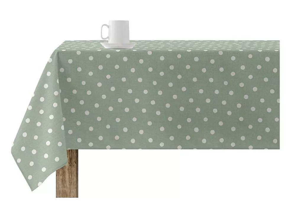 Purline Nappe Anti-Taches 100% Coton 1 Piece Vert A Pois Blancs 140X140* Têxteis De Mesa