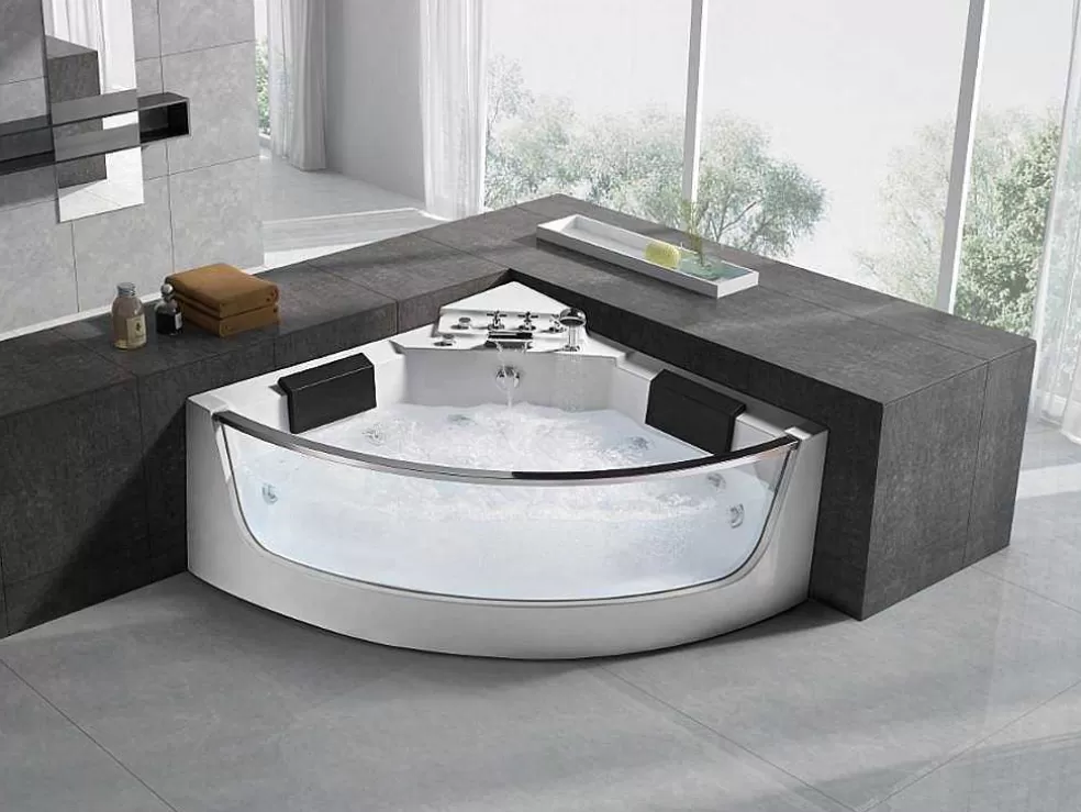 Shower & Design [Old Version]Banheira De Hidromassagem De Canto Em Vidro Evelina - 2 Lugares - 330 L - 138*138*A63 Cm* Banheira De Hidromassagem