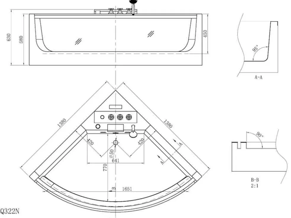 Shower & Design [Old Version]Banheira De Hidromassagem De Canto Em Vidro Evelina - 2 Lugares - 330 L - 138*138*A63 Cm* Banheira De Hidromassagem