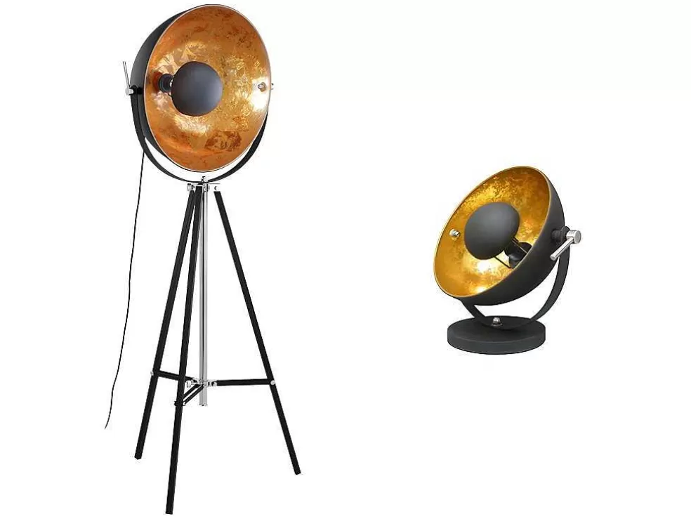 OZAIA Pack Colecao Movie: Candeeiro De Mesa + Candeeiro De Pe Preto Interior Dourado* Promoções Decoração
