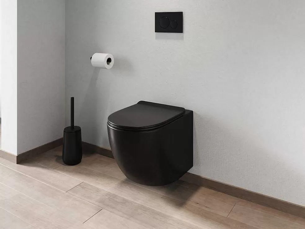 Vente-unique Pack Sanita Suspensa Preto Mate Com Suporte Incorporado E Placa De Descarga - Javoine* Sanita Suspensa