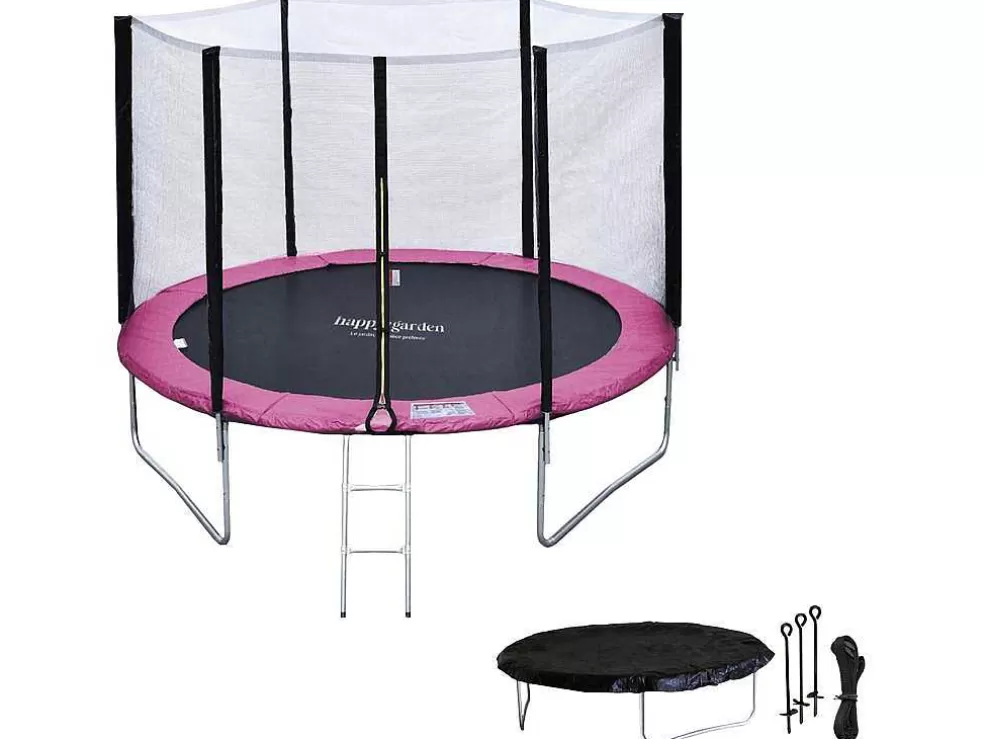 Happy Garden Pacote Premium Trampolim 305Cm Reversivel Rosa / Cinza Adelaide + Rede, Escada, Cobertura E Kit De Ancoragem* Jogo De Exterior