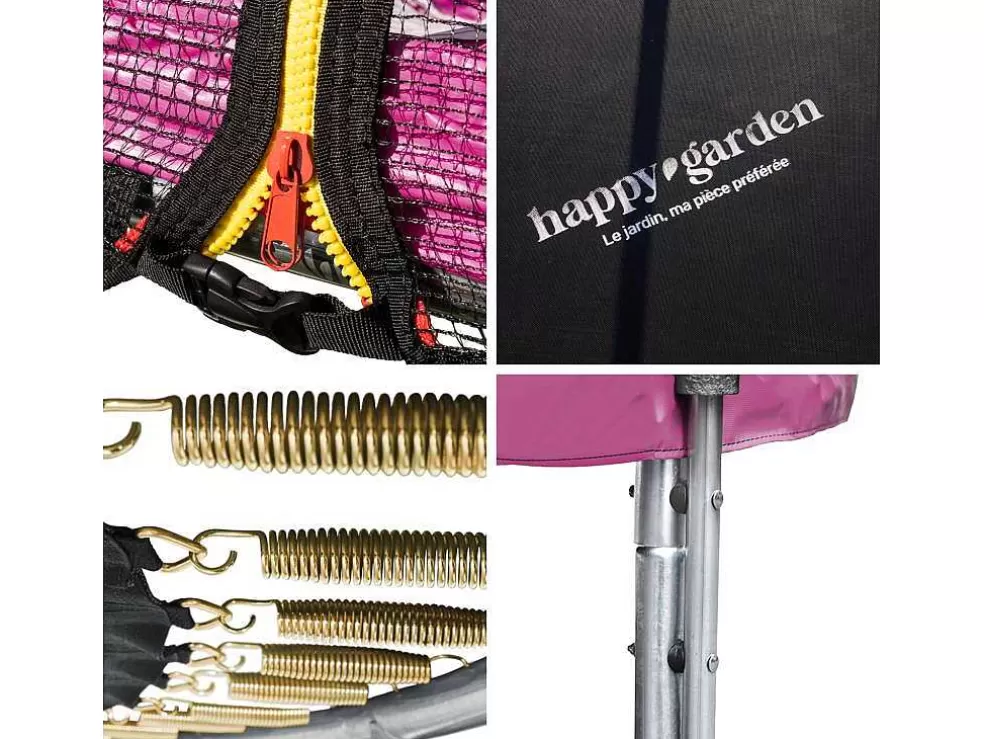 Happy Garden Pacote Premium Trampolim 305Cm Reversivel Rosa / Cinza Adelaide + Rede, Escada, Cobertura E Kit De Ancoragem* Jogo De Exterior