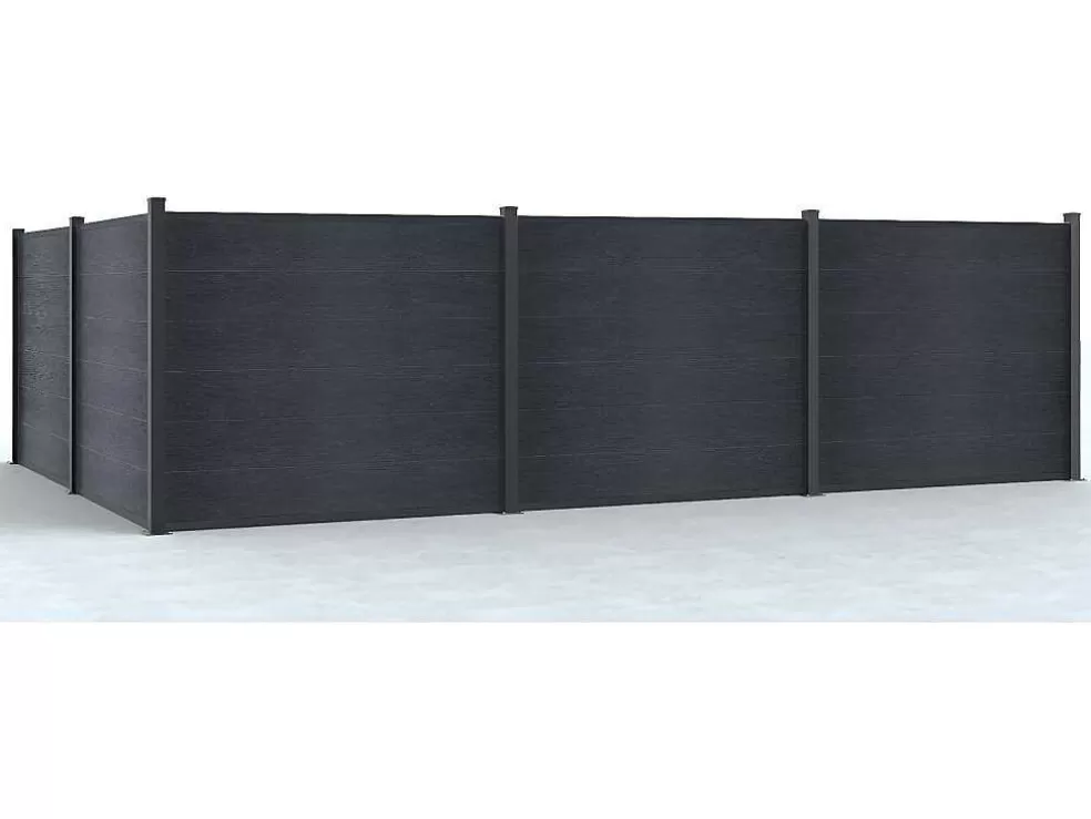 EXPERTLAND Paineis De Vedacao Para Enterrar A156 Cm, Kit De 6 Laminas Em Composito + 1 Poste Antracite - Enola* Canico E Cerca