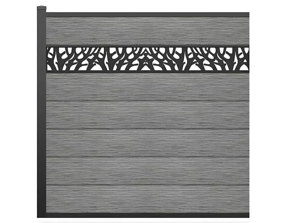 EXPERTLAND Paineis De Vedacao Para Enterrar A181 Cm, Kit De 7 Laminas Em Composito Com Decoração + 1 Poste Cinzento-Claro - Enola* Canico E Cerca