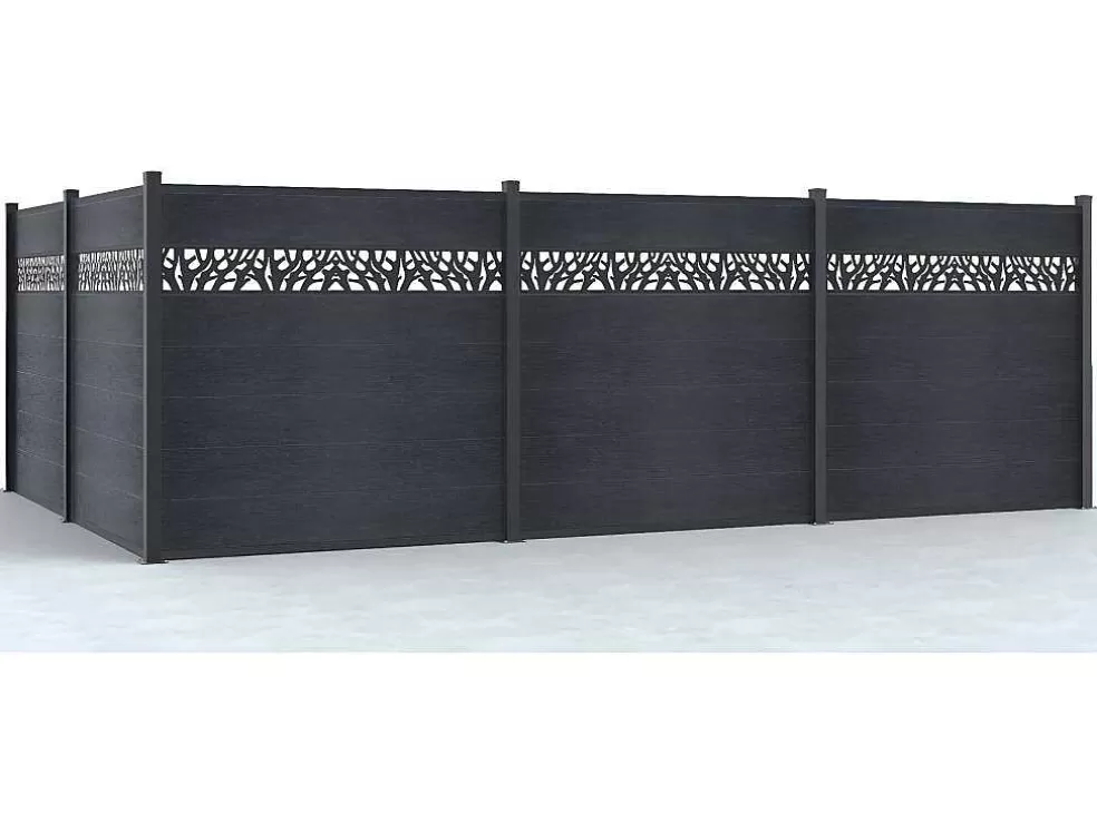 EXPERTLAND Paineis De Vedacao Para Enterrar A181 Cm, Kit De 7 Laminas Em Composito Com Decoração + 2 Postes Antracite - Enola* Canico E Cerca