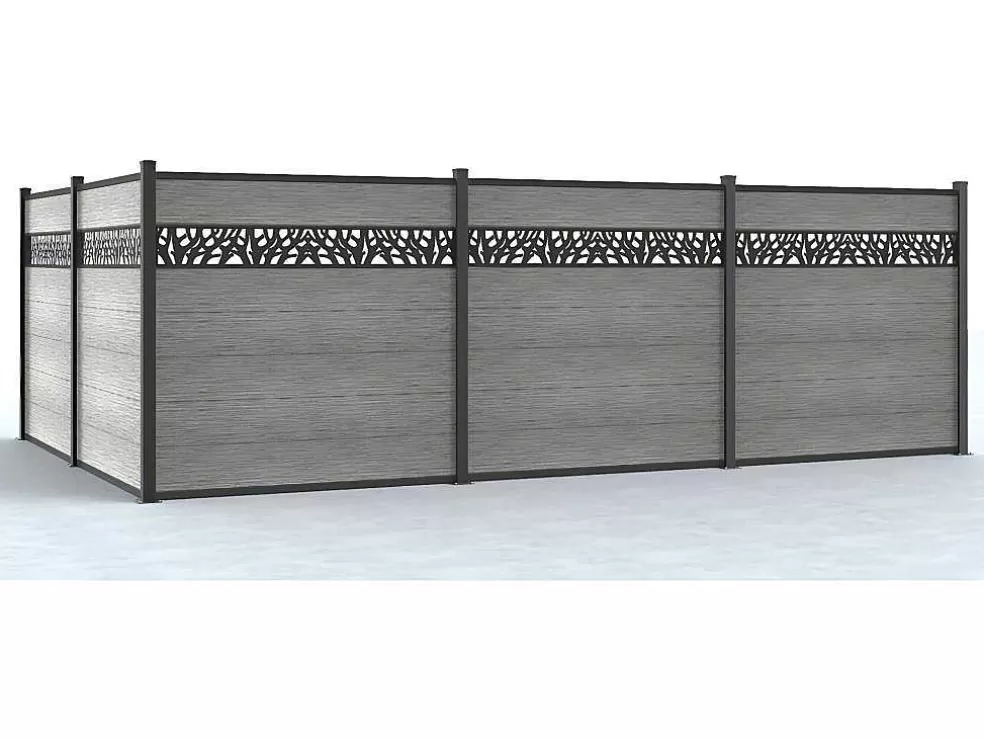 EXPERTLAND Paineis De Vedacao Para Enterrar A181 Cm, Kit De 7 Laminas Em Composito Com Decoração + 2 Postes Cinzento-Claro - Enola* Canico E Cerca