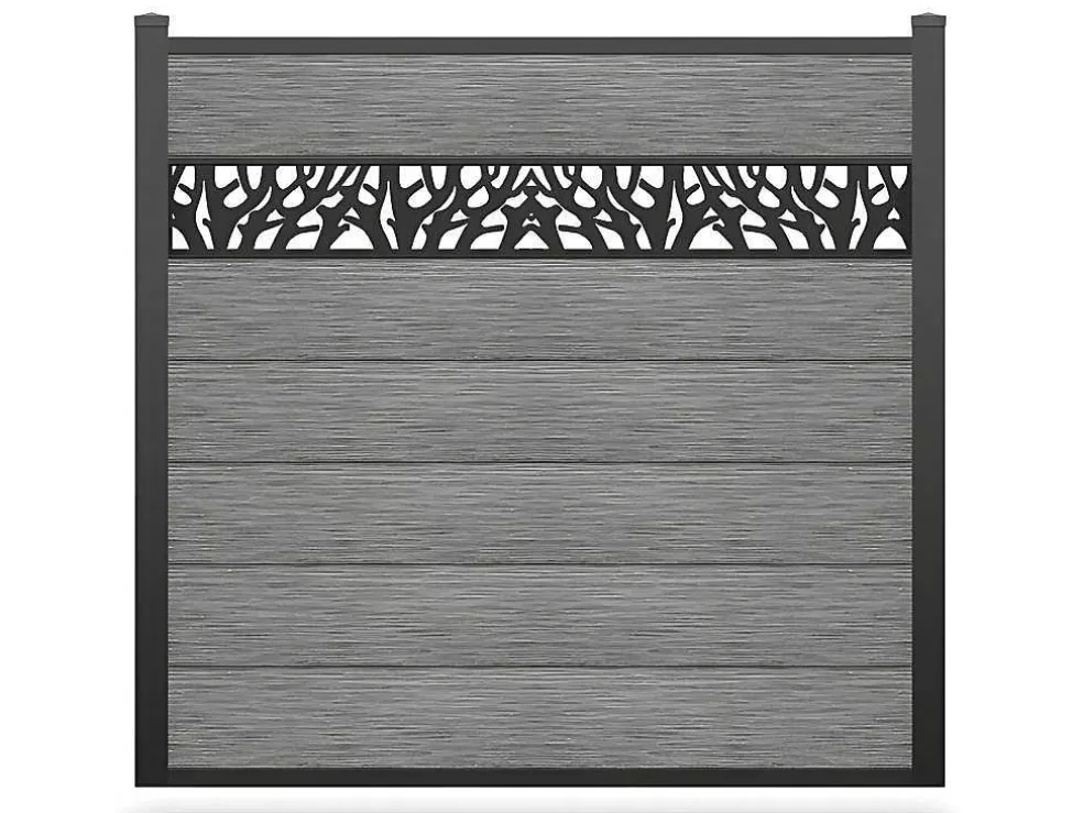 EXPERTLAND Paineis De Vedacao Para Enterrar A181 Cm, Kit De 7 Laminas Em Composito Com Decoração + 2 Postes Cinzento-Claro - Enola* Canico E Cerca