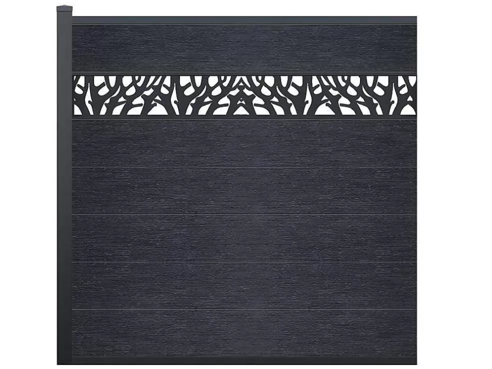 EXPERTLAND Paineis De Vedacao Para Pousar A181 Cm, Kit De 7 Laminas Em Composito Com Decoração + 1 Poste Antracite - Enola* Canico E Cerca