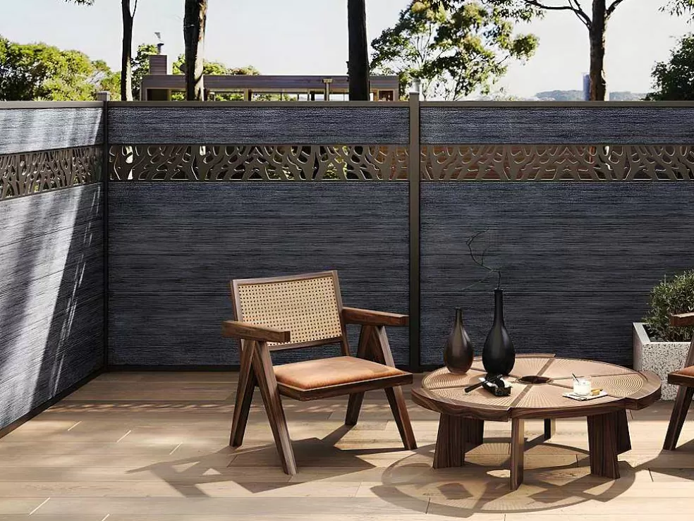 EXPERTLAND Paineis De Vedacao Para Pousar A181 Cm, Kit De 7 Laminas Em Composito Com Decoração + 1 Poste Antracite - Enola* Canico E Cerca