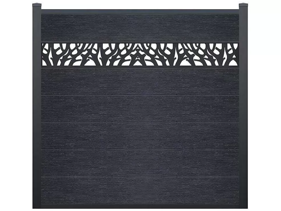 EXPERTLAND Paineis De Vedacao Para Pousar A181 Cm, Kit De 7 Laminas Em Composito Com Decoração + 2 Postes Antracite - Enola* Canico E Cerca