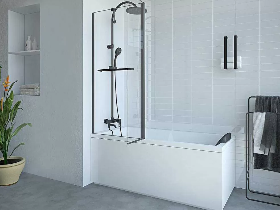 Shower & Design Painel De Banheira Com Toalheiro E Retorno Giratorio Preto Mate (70 + 30) X 140 Cm - Primael* Resguardo De Banheira
