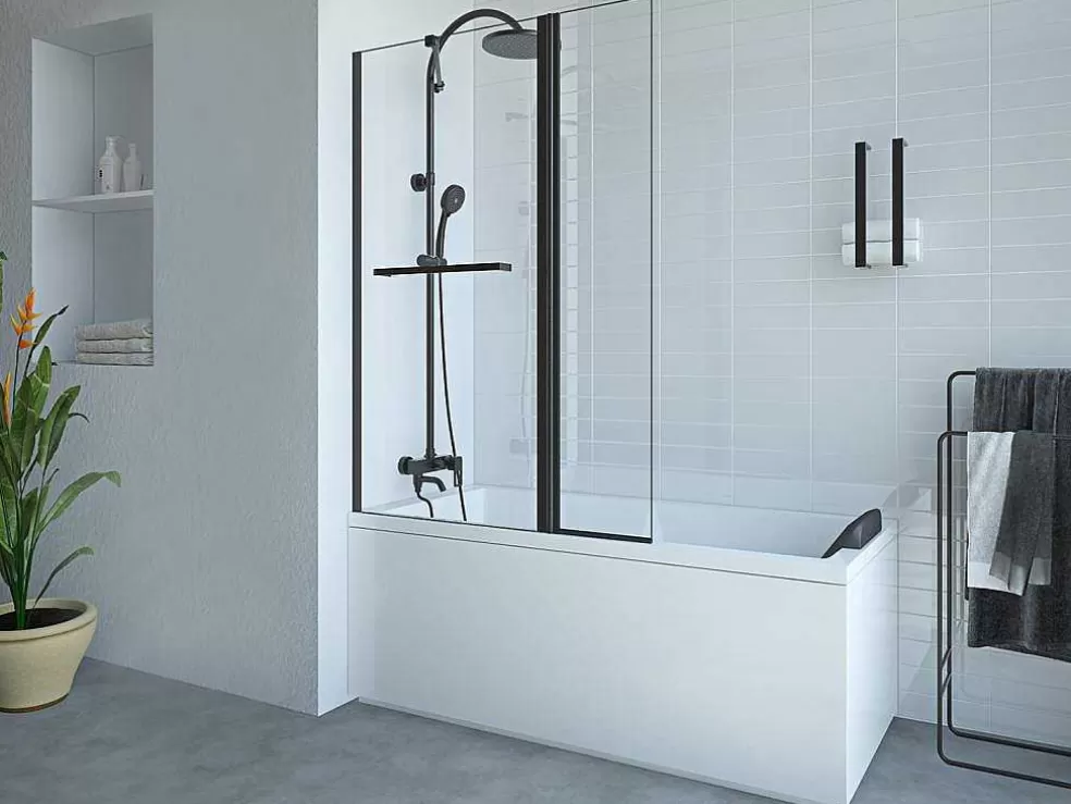 Shower & Design Painel De Banheira Com Toalheiro E Retorno Giratorio Preto Mate (70 + 30) X 140 Cm - Primael* Resguardo De Banheira
