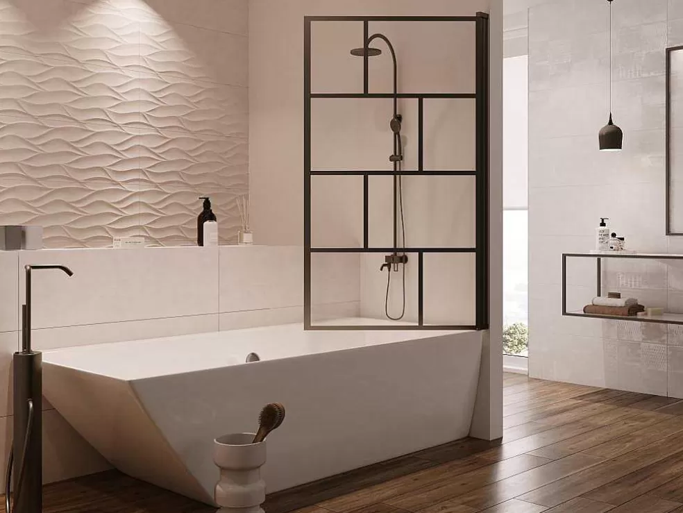 Shower & Design Painel De Banheira Giratorio Estilo Industrial 80X140 Cm Preto Mate Vidro - Rivanon* Resguardo De Banheira