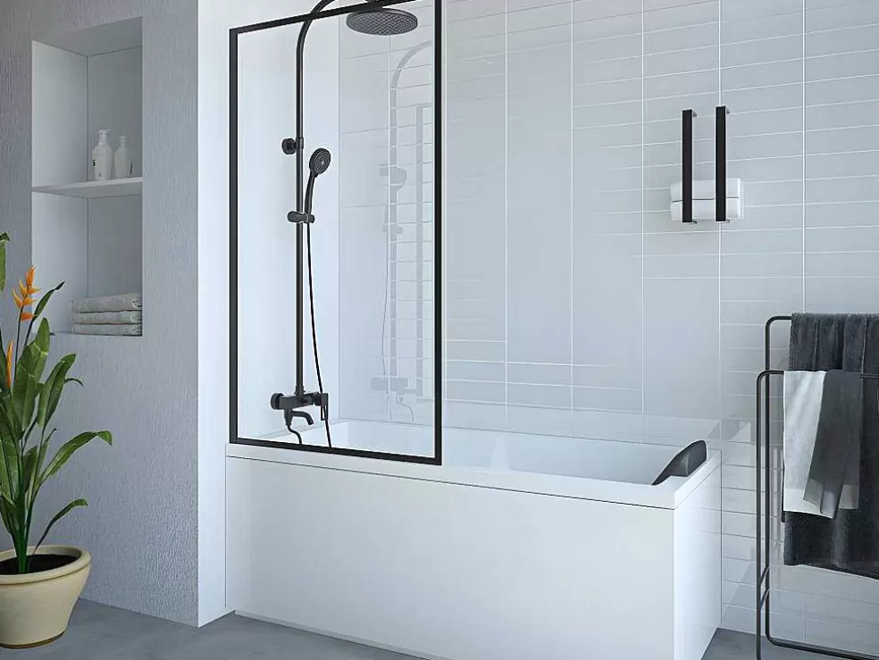 Shower & Design Painel De Banheira Preto Mate Estilo Industrial 70 X 140 Cm Vidro Temperado - Bradenton* Resguardo De Banheira