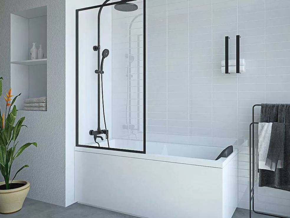 Shower & Design Painel De Banheira Preto Mate Estilo Industrial 80 X 140 Cm Vidro Temperado - Bradenton* Resguardo De Banheira