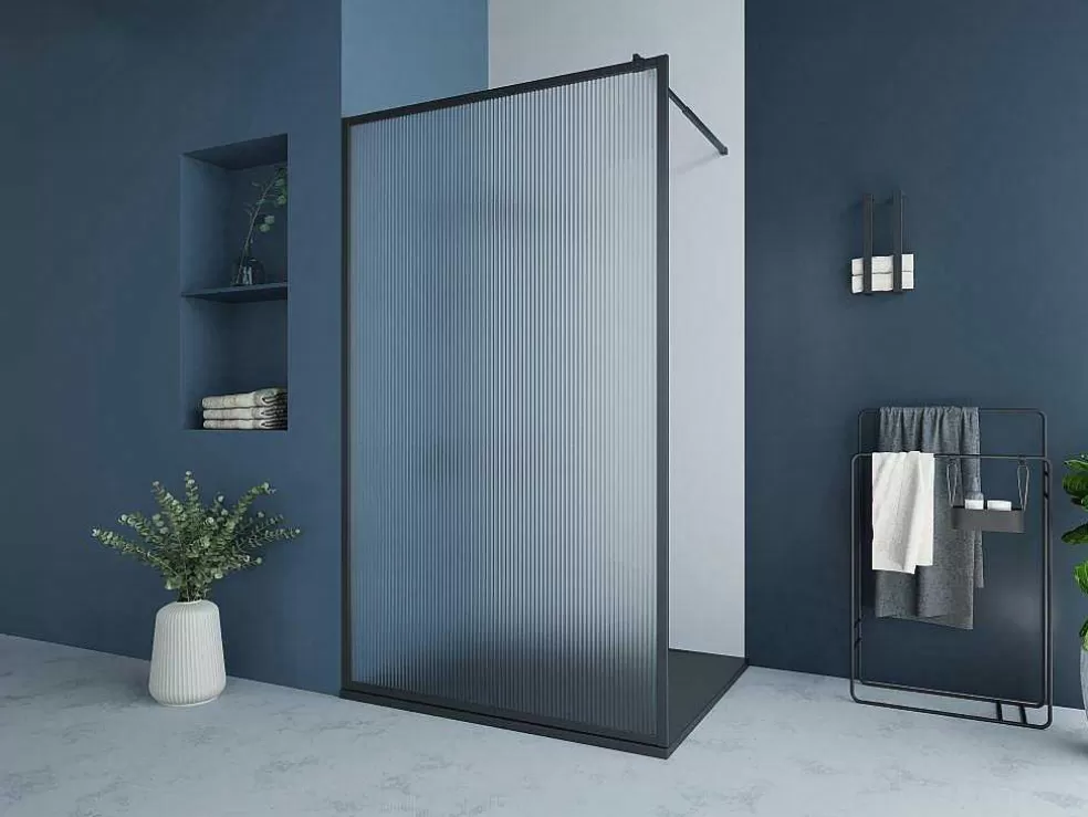 Shower & Design Painel De Duche A Italiana Com Vidro Texturado 120X200 Cm Preto Mate - Virana* Painel De Duche