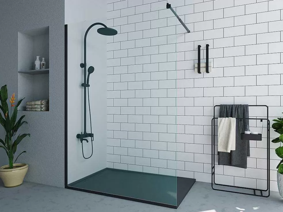 Shower & Design Painel De Duche A Italiana Preto Mate De Estilo Industrial 140X200 Cm - Daren* Painel De Duche