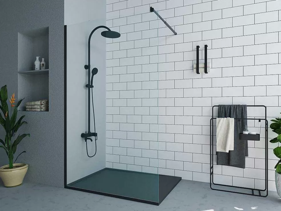 Shower & Design Painel De Duche A Italiana Preto Mate De Estilo Industrial 120X200 Cm - Daren* Painel De Duche