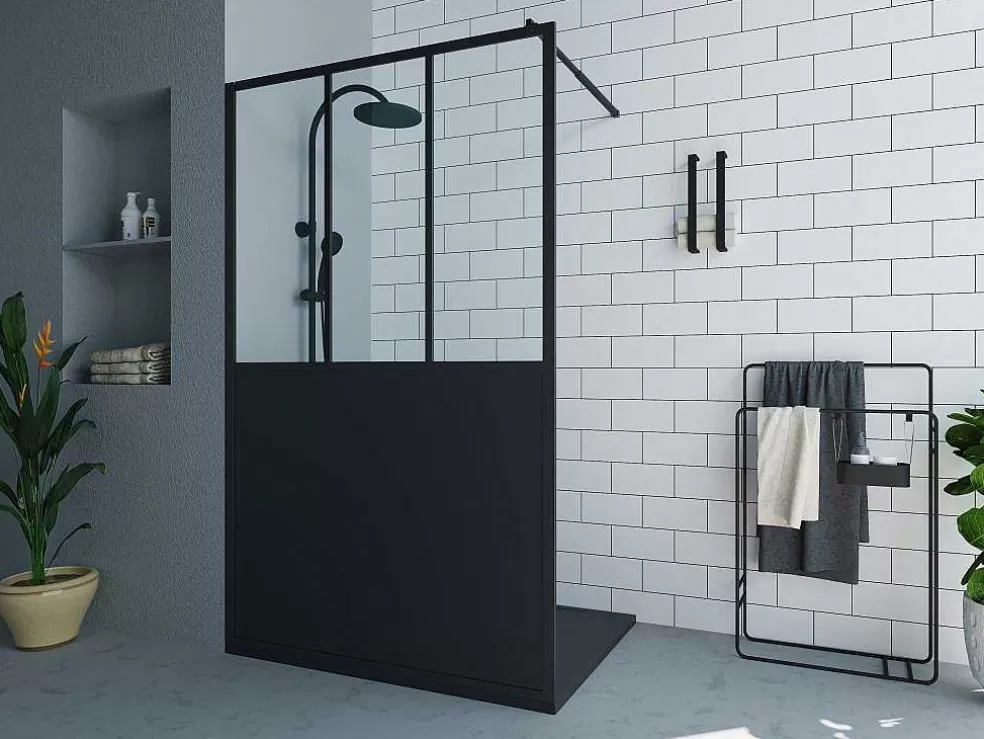 Shower & Design Painel De Duche A Italiana Preto Mate Estilo Atelier 120 X 200 Cm - Urbanik* Painel De Duche