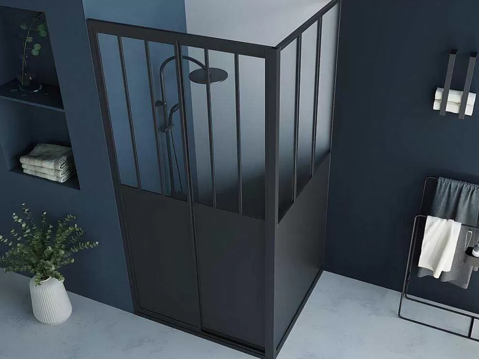 Shower & Design Painel De Duche Com Porta De Correr Preto Mate Estilo Industrial 100 X 80 X 195 Cm - Urbanik* Painel De Duche
