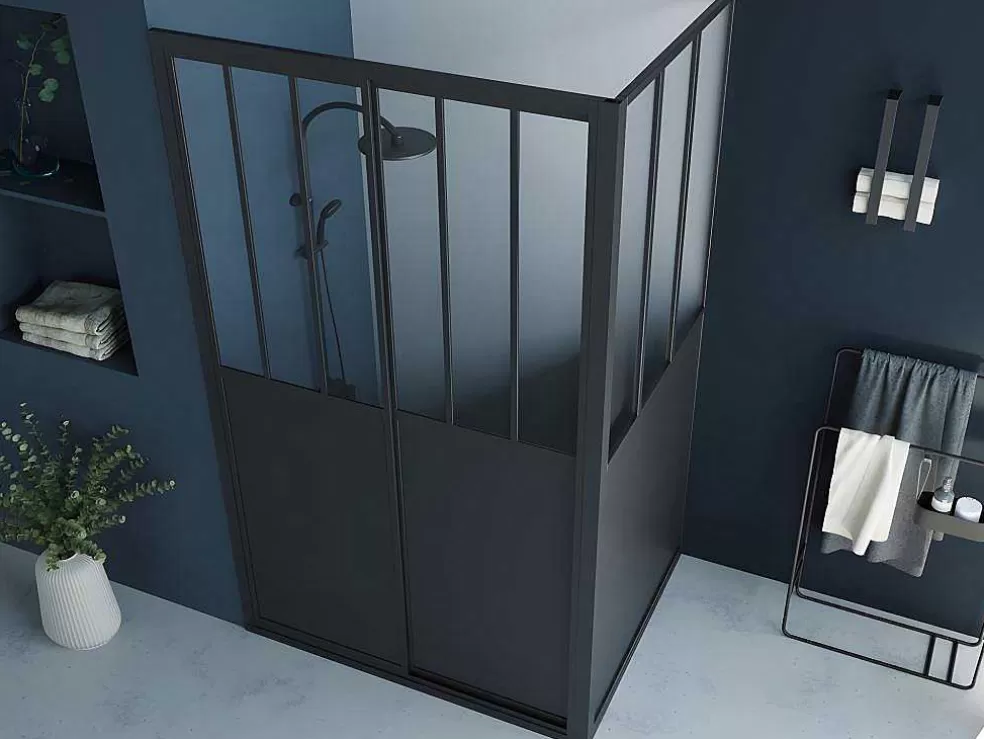 Shower & Design Painel De Duche Com Porta De Correr Preto Mate Estilo Industrial 120 X 80 X 195 Cm - Urbanik* Painel De Duche