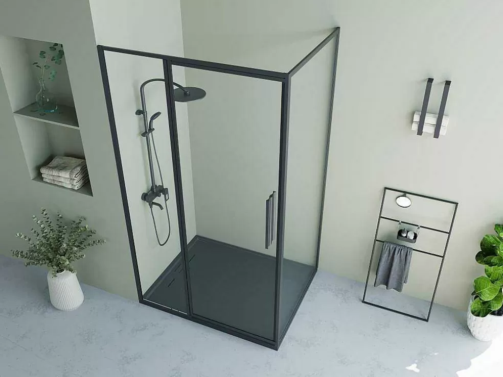 Shower & Design Painel De Duche Com Porta Giratoria Preto Fosco Estilo Industrial 120 X 80 X 195 Cm - Toroni* Painel De Duche