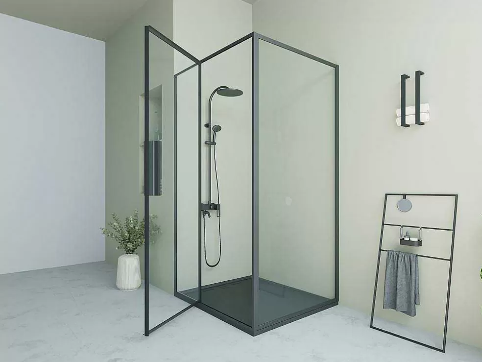 Shower & Design Painel De Duche Com Porta Giratoria Preto Fosco Estilo Industrial 120 X 80 X 195 Cm - Toroni* Painel De Duche