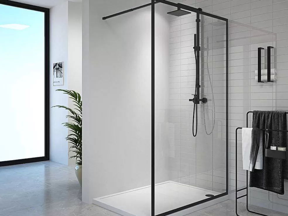Shower & Design Painel De Duche Estilo Italiano 120 X 200 Cm Preto Mate Vidro Temperado - Amberi* Painel De Duche