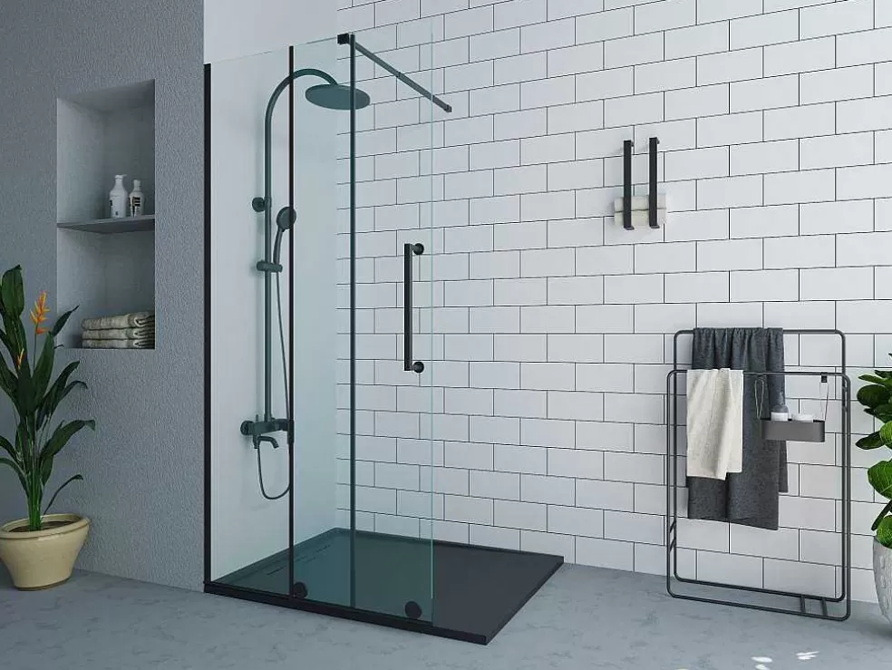 Shower & Design Painel De Duche Estilo Italiano Com Porta De Correr Em Metal Preto Mate Estilo Industrial 120 X 200 Cm - Yorem* Painel De Duche