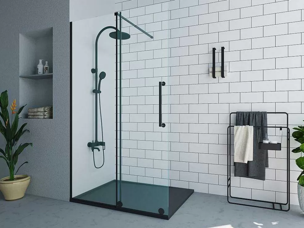 Shower & Design Painel De Duche Estilo Italiano Com Porta De Correr Em Metal Preto Mate Estilo Industrial 120 X 200 Cm - Yorem* Painel De Duche