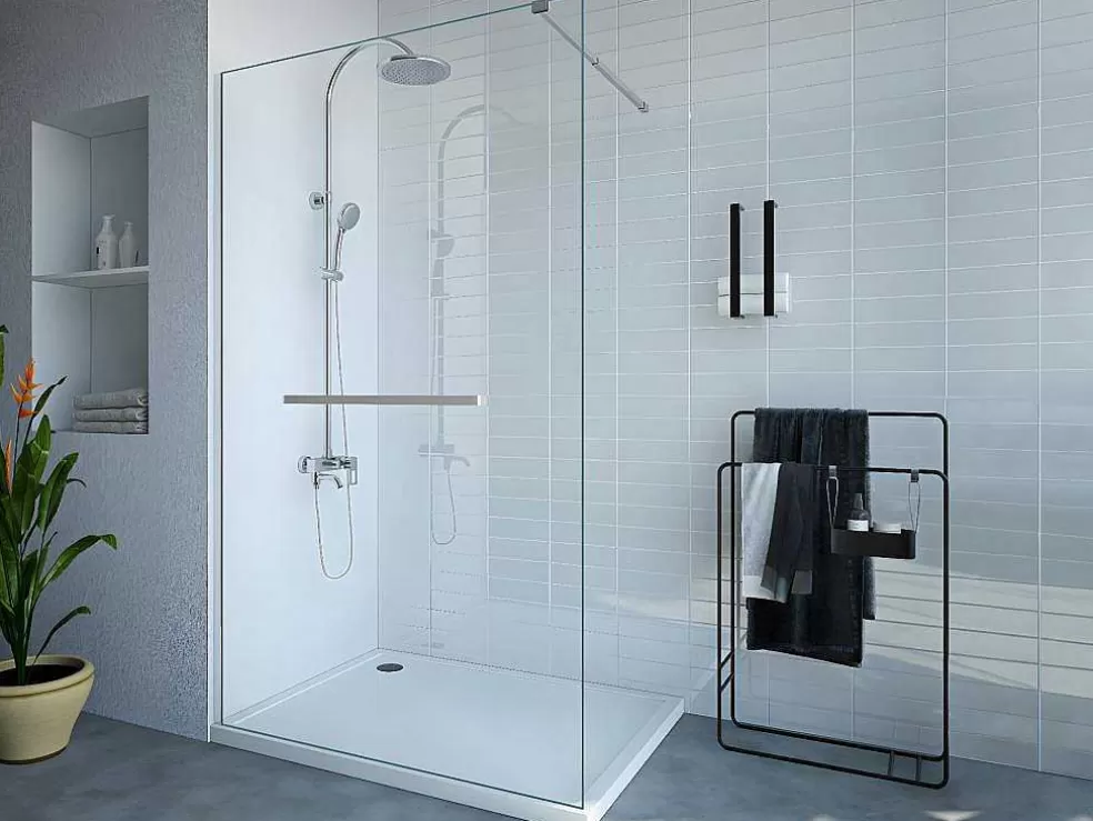 Shower & Design Painel De Duche Estilo Italiano Com Toalheiro 120 X 200 Cm Cromado Vidro Temperado - Kristen* Painel De Duche