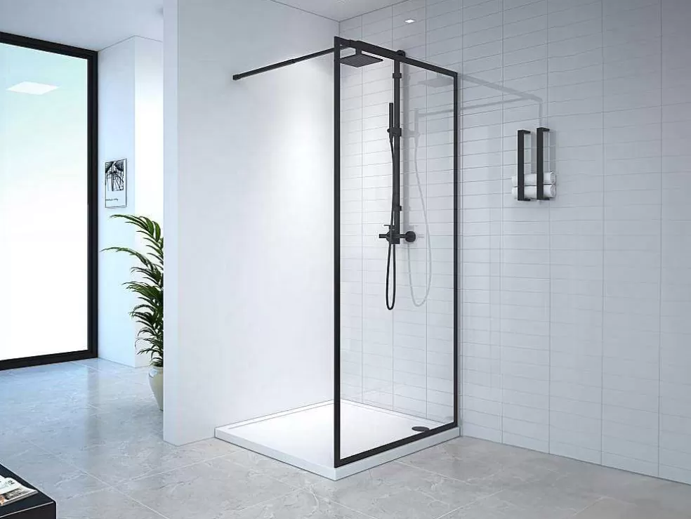Shower & Design Painel De Duche Estilo Italiano 100X200 Cm Preto Mate Vidro Temperado - Amberi* Painel De Duche