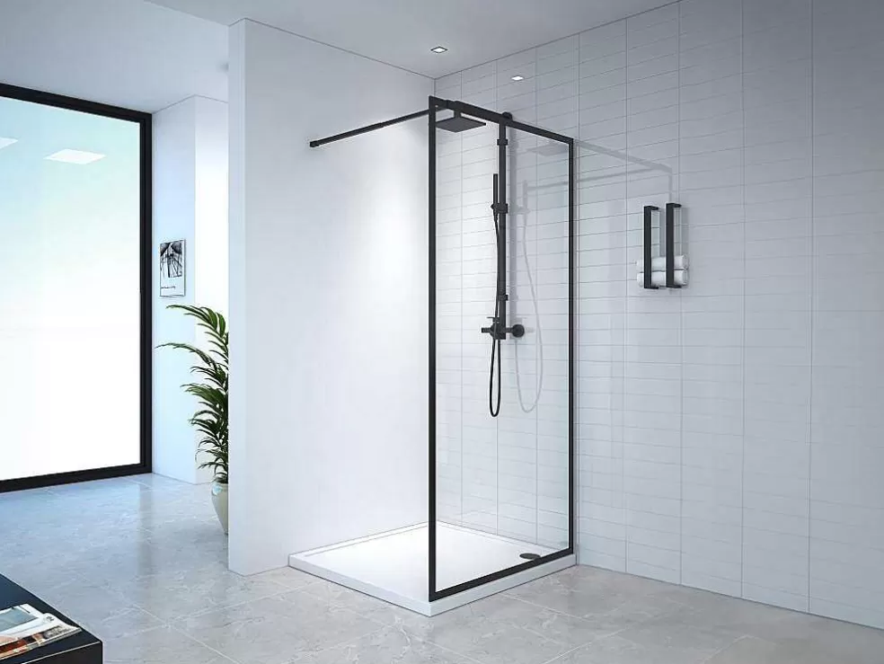 Shower & Design Painel De Duche Estilo Italiano 100X200 Cm Preto Mate Vidro Temperado - Amberi* Painel De Duche
