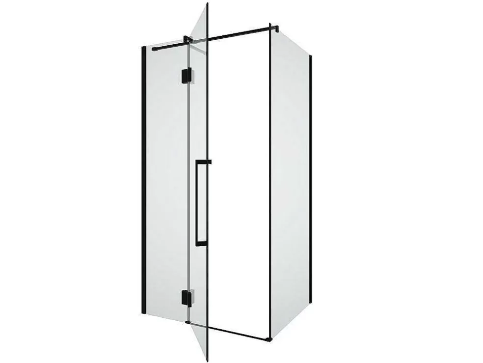 Shower & Design Painel De Duche Fixo Com Porta Giratoria Preto Mate Estilo Industrial 80 X 100 X 190 Cm - Princeton* Painel De Duche