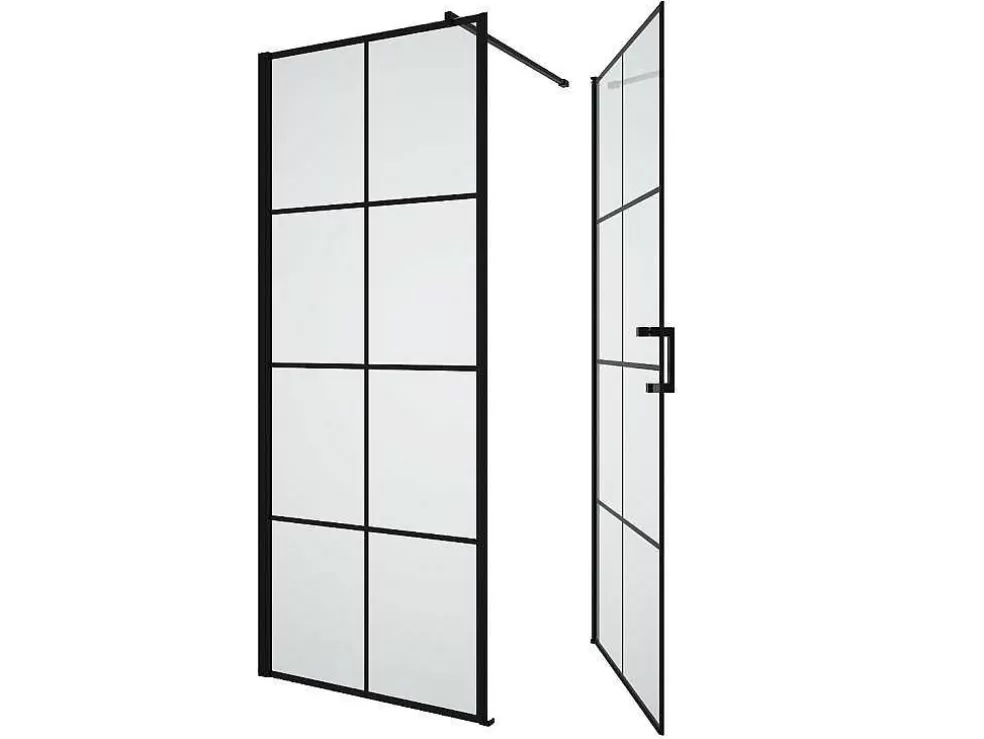Shower & Design Painel De Duche Fixo Com Porta Giratoria Serigrafado Preto Mate 80 X 80 X 190 Cm - Caparica* Painel De Duche