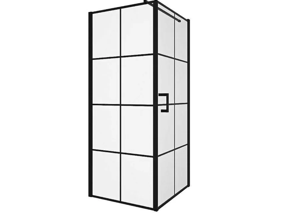 Shower & Design Painel De Duche Fixo Com Porta Giratoria Serigrafado Preto Mate 80 X 80 X 190 Cm - Caparica* Painel De Duche