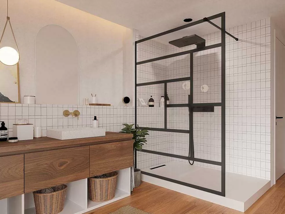 Shower & Design Painel De Duche Italiano Estilo Industrial Sefana - 140X200 Cm - Preto* Painel De Duche
