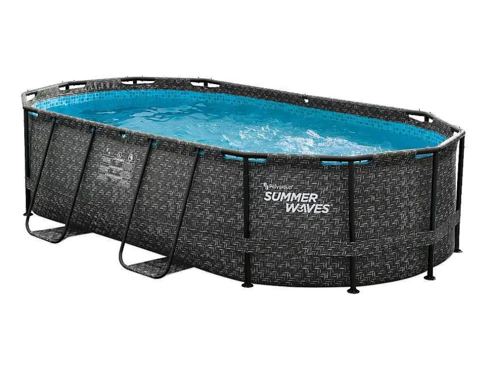 Vente-unique Piscina Tubular Oval Efeito Sarja Em Ziguezague Cinzento-Escuro Com Bomba Filtradora De Cartucho C424 X L250 X A100 Cm - Salamanque* Piscina