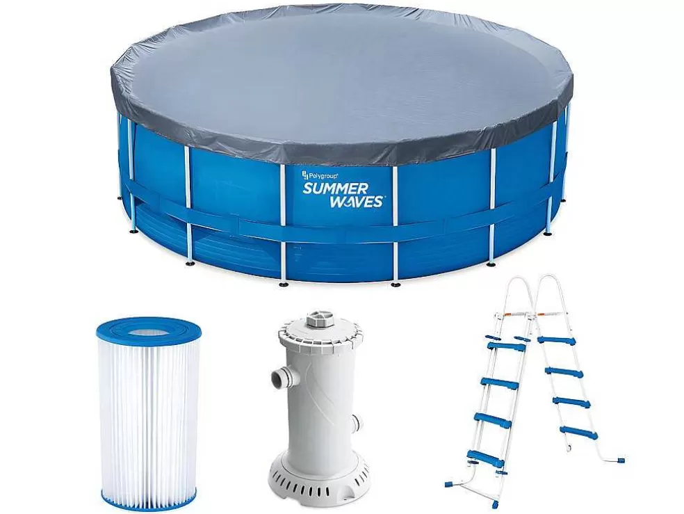 Vente-unique Piscina Tubular Redonda Azul Com Bomba De Filtro De Cartucho De D457 X A122 Cm - Lacanau* Piscina