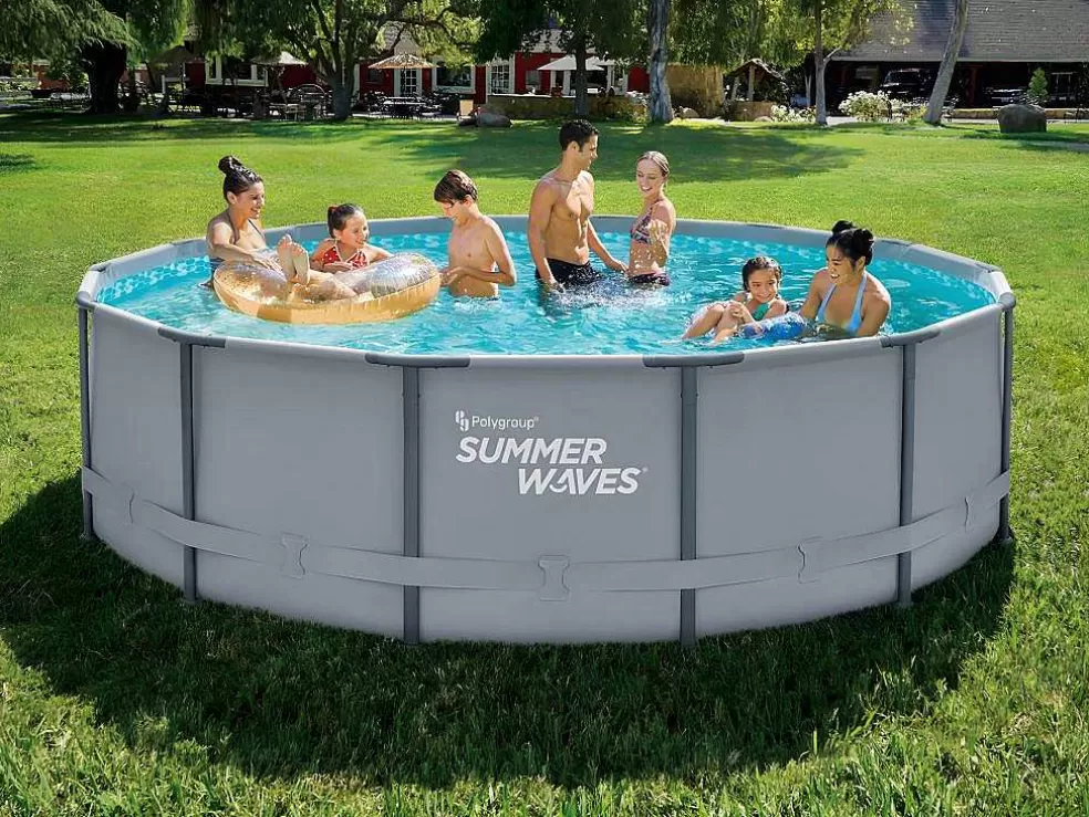 Vente-unique Piscina Tubular Redonda Cinzenta Com Bomba Filtradora De Cartucho D.427 X A.107 Cm - Nisoka* Piscina