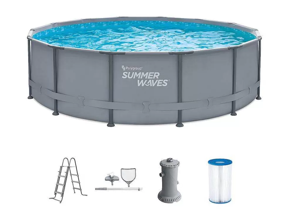 Vente-unique Piscina Tubular Redonda Cinzenta Com Bomba Filtradora De Cartucho D.427 X A.107 Cm - Nisoka* Piscina