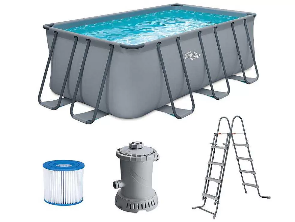 Vente-unique Piscina Tubular Retangular Antracite Com Bomba De Filtro De Cartucho De C400 X L200 X A122 Cm - Bantayan* Piscina