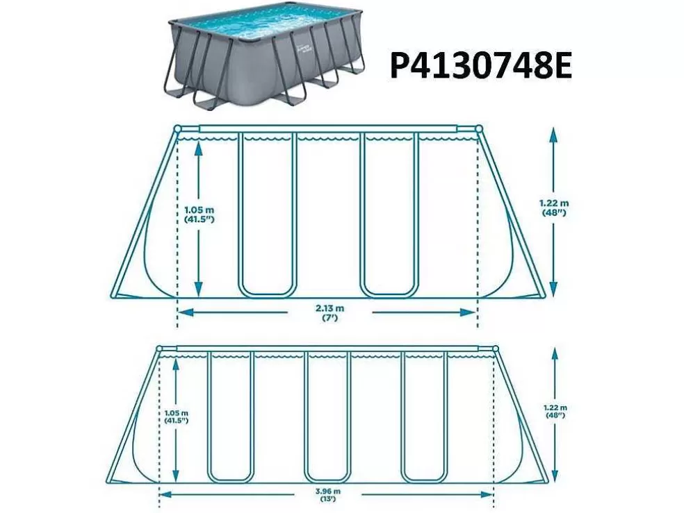 Vente-unique Piscina Tubular Retangular Antracite Com Bomba De Filtro De Cartucho De C400 X L200 X A122 Cm - Bantayan* Piscina