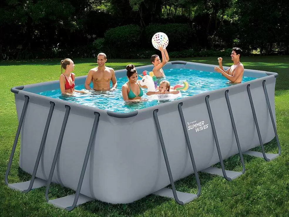 Vente-unique Piscina Tubular Retangular Antracite Com Bomba De Filtro De Cartucho De C400 X L200 X A122 Cm - Bantayan* Piscina