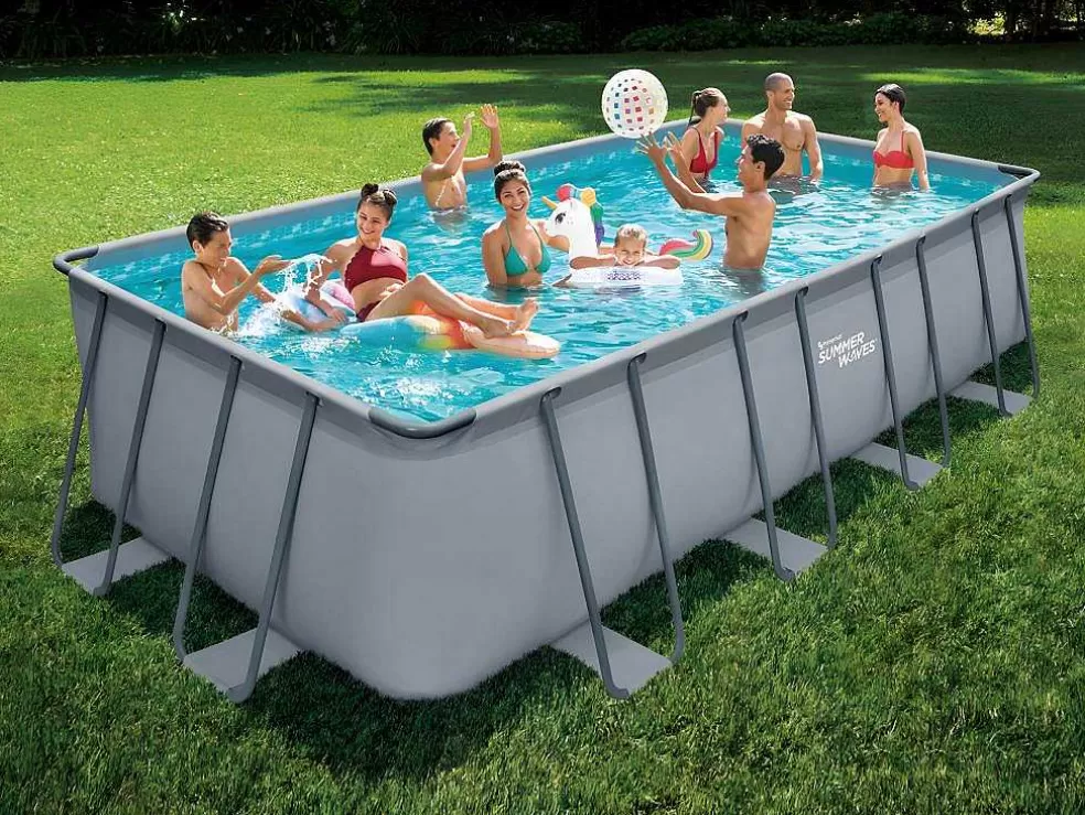 Vente-unique Piscina Tubular Retangular Cinzenta Com Bomba Filtradora De Cartucho C549 X L274 X A132 Cm - Zamora* Piscina