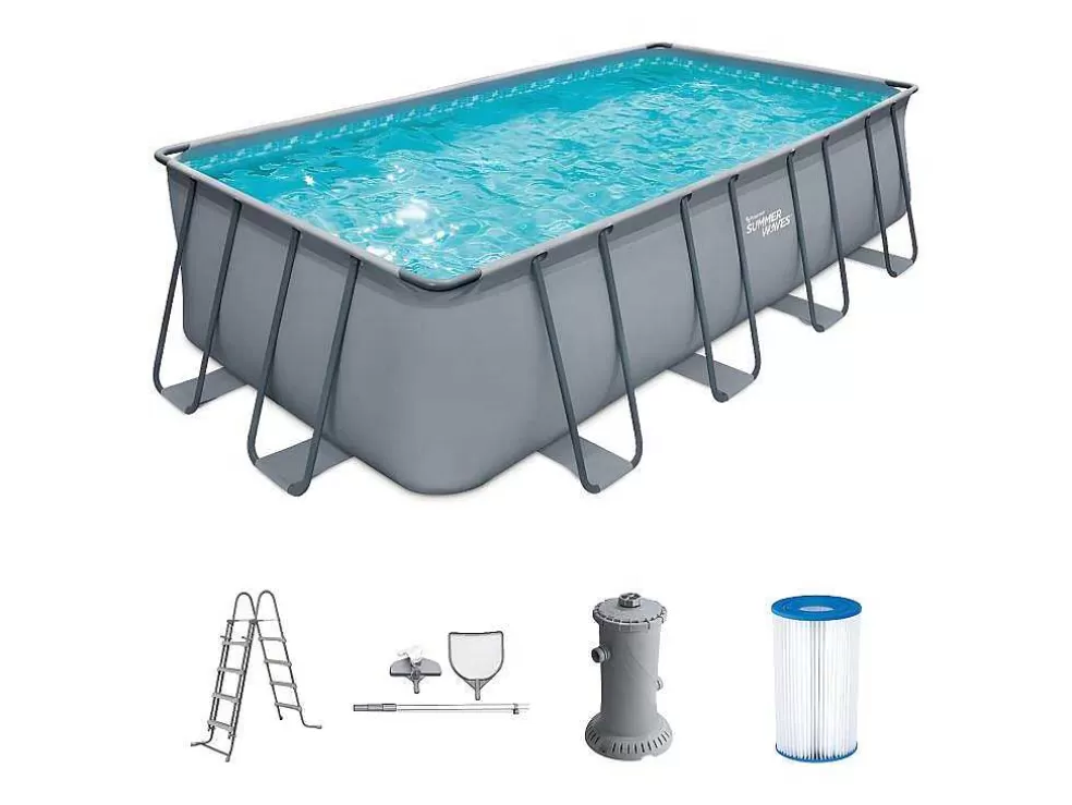 Vente-unique Piscina Tubular Retangular Cinzenta Com Bomba Filtradora De Cartucho C549 X L274 X A132 Cm - Zamora* Piscina