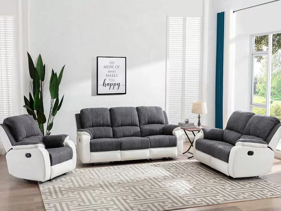 Vente-unique Poltrona Articulada Em Microfibra E Pele Sintética Cinzento E Branco - Brody* Cadeirão Relax