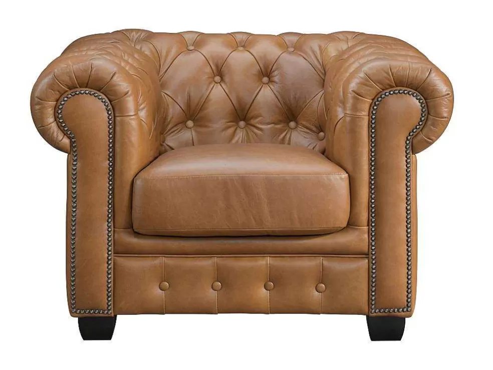 LINEA Sofá Poltrona Chesterfield Brenton 100% Pele De Bufalo Superior Cor Caramelo Vintage* Poltrona Em Pele