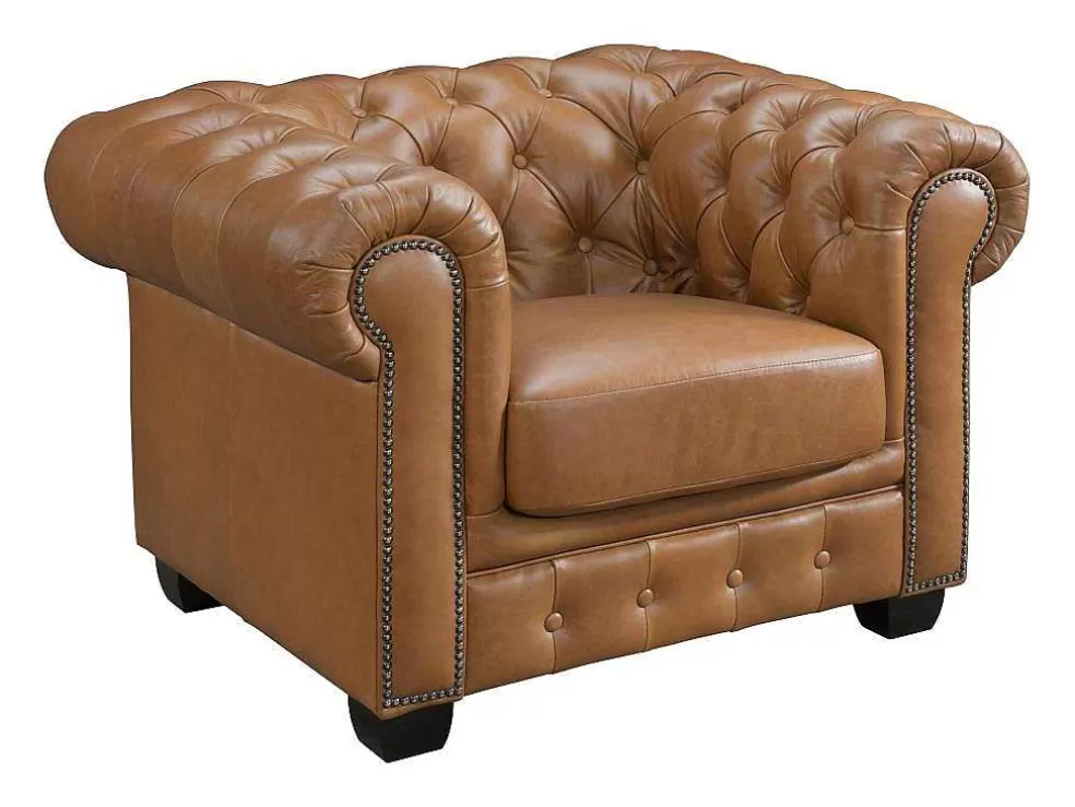LINEA Sofá Poltrona Chesterfield Brenton 100% Pele De Bufalo Superior Cor Caramelo Vintage* Poltrona Em Pele